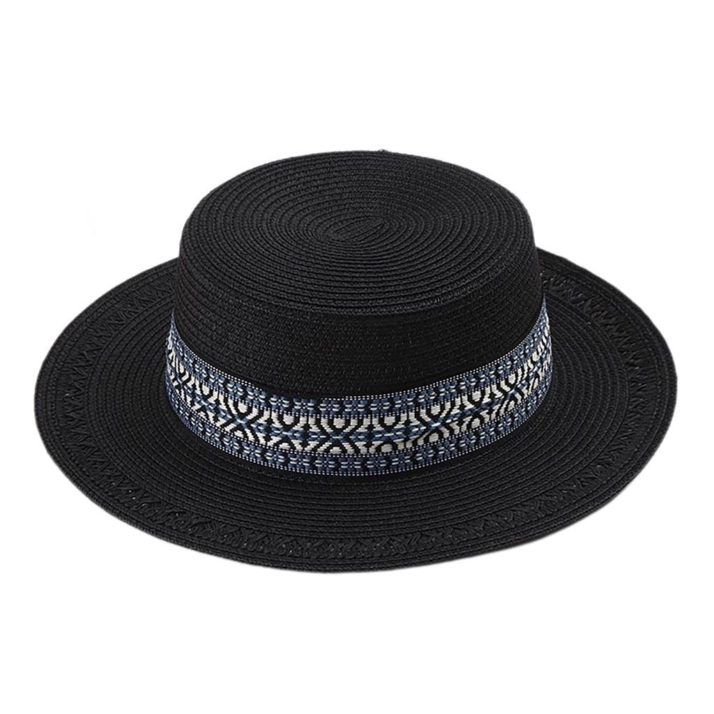 Sun Hat Sun Visor Hats Summer Hat Wide Brim Straw Boater Retro Pattern Outdoor Cap Flat Top Hat