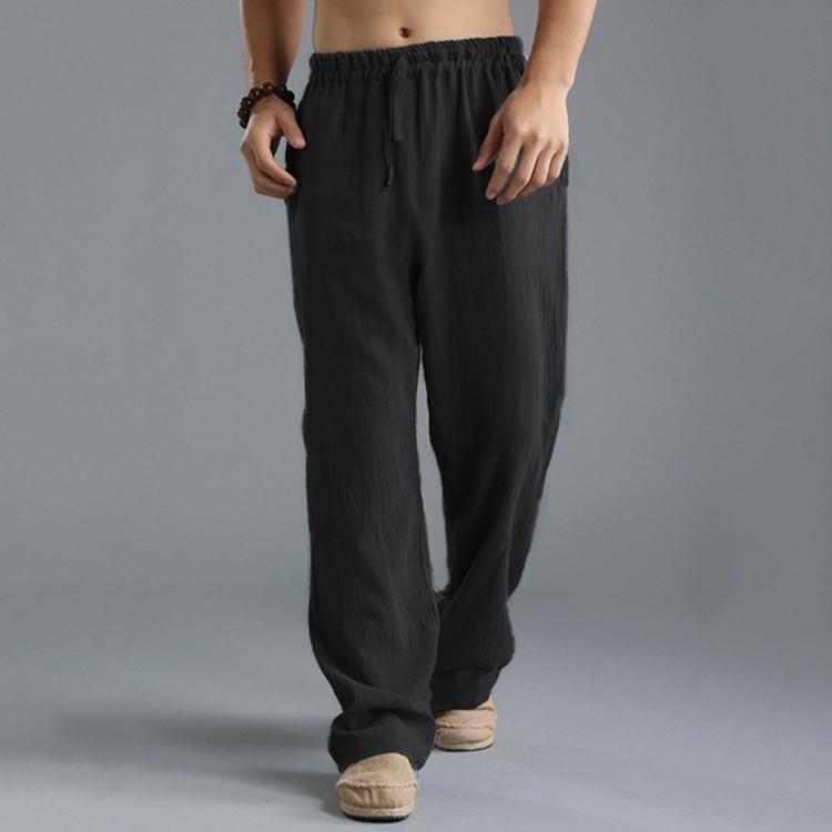 Summer Men's Casual Cotton Linen Pants Male Large Size Breathable Solid Color Trousers Sports Fitness Streetwear
