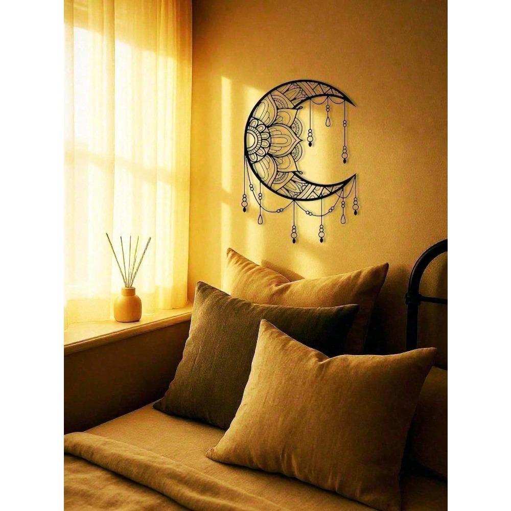 Bohemian Mandala Moon Wall Art with Healing Crystals Metal Wall Hanging Spiritual Room Decor Yoga Meditation Gifts