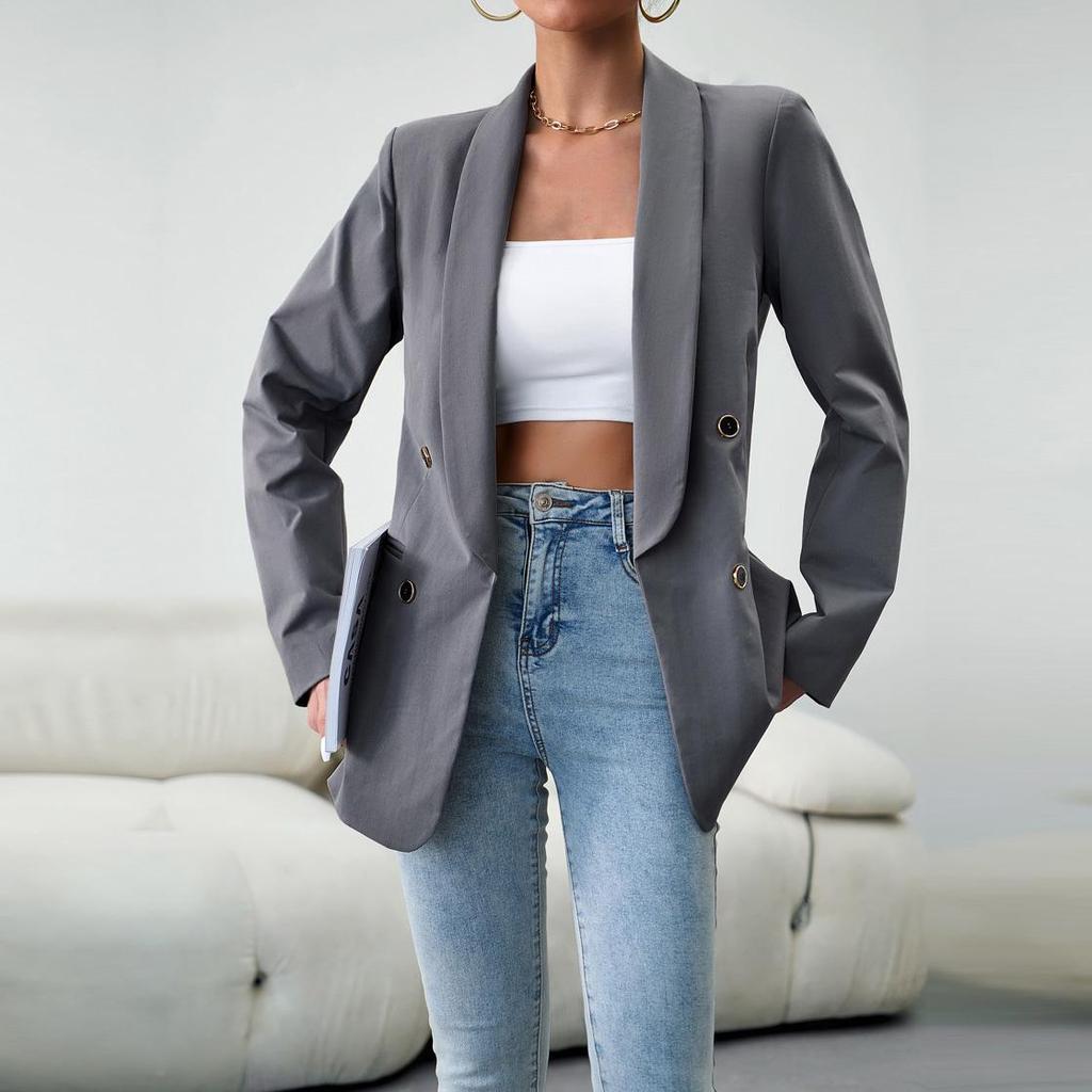 Women's Autumn Winter Solid Color Long Sleeve Casual Button Temperament Commuter Blazer Suit