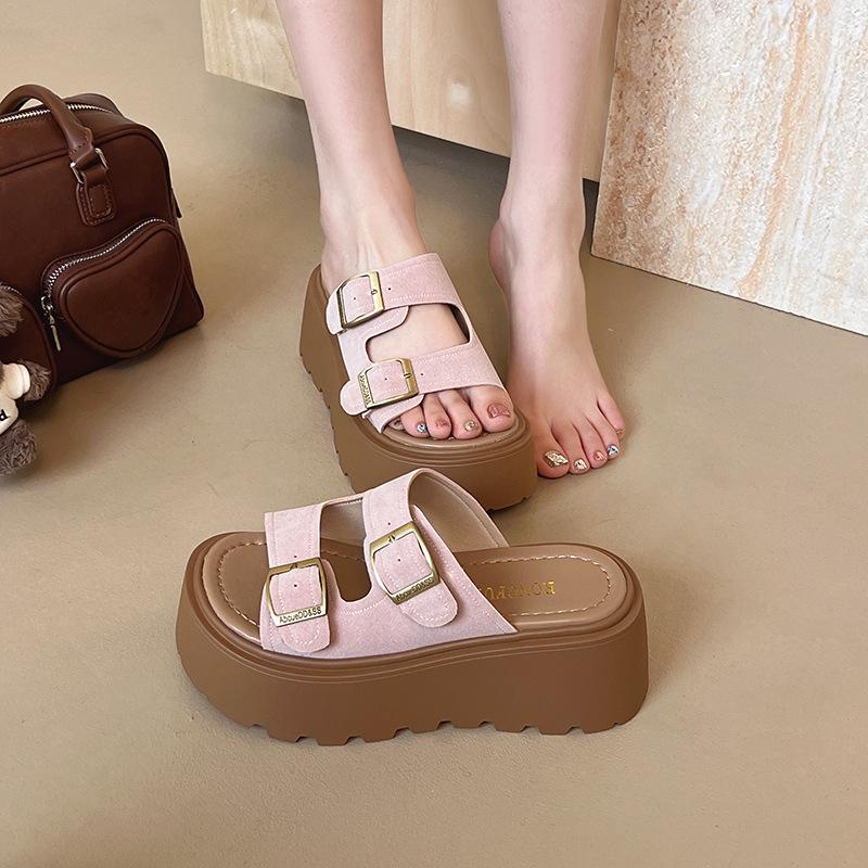 

Women s Sandals Thick Bottom Comfort Outdoor Women Slipper Fashion High Quality Soft Leather Buckle Lady Sandals Sandalias Mujer 35 розовый