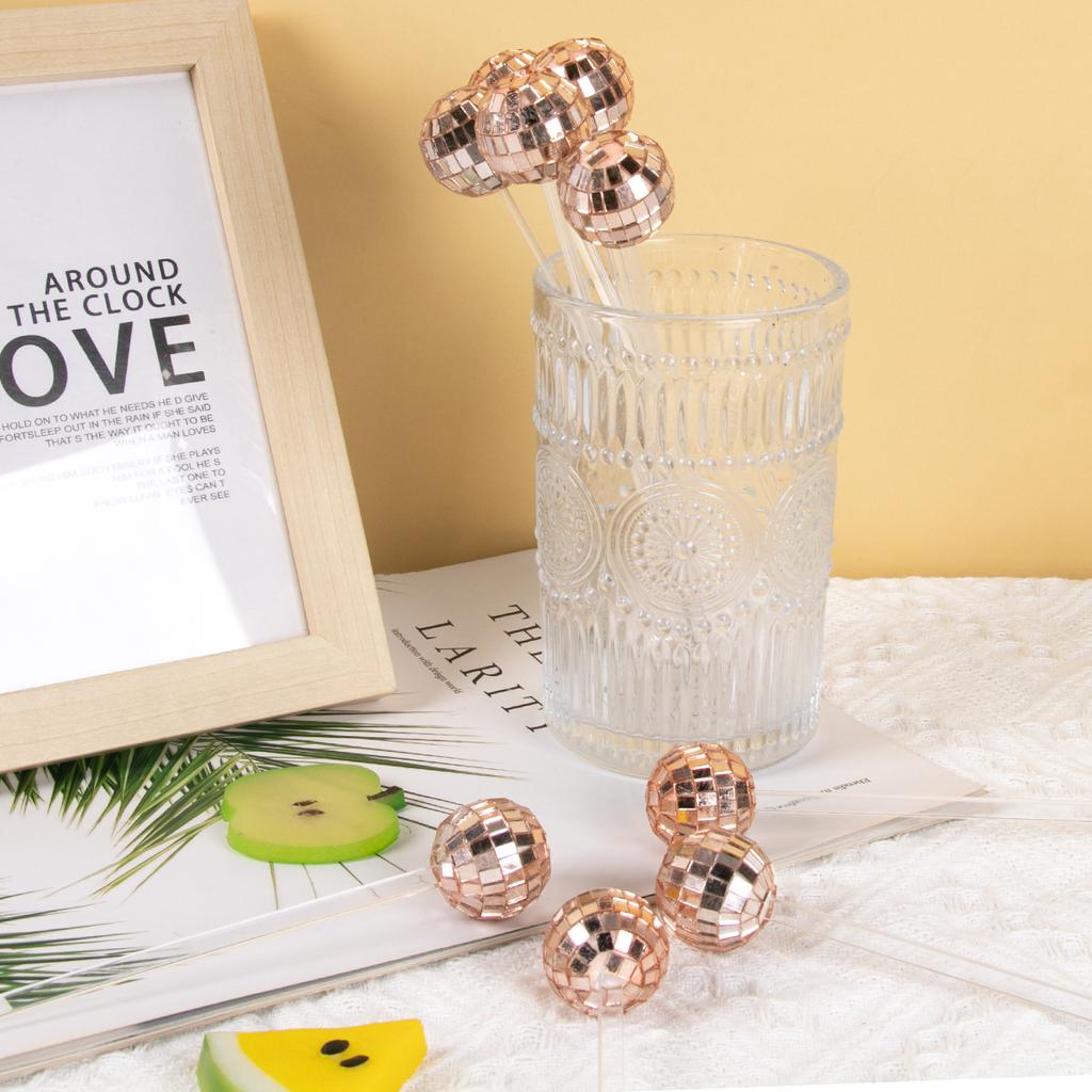 5/20Pcs Disco Balls Cocktail Stirrers Gold Silver Mirror Disco Ball Stick Coffee Beverage Stirrers for 70s 80s Theme Party Decor