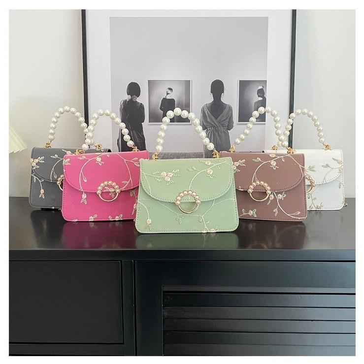 Pearl Handheld Small Square Bag With Lace Chain For Casual Travel And Spring Style
