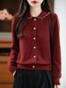 Women's Sweet Style Wool Cardigan: Heavy Beadwork, Single-Breasted, Small Lapel, Loose Fit, Plus Size, 100% Wool.