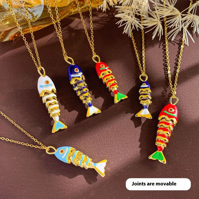 Collar con colgante de pez colorido de la serie Verano Océano, joyería de pez dorado moderna personalizada, regalo