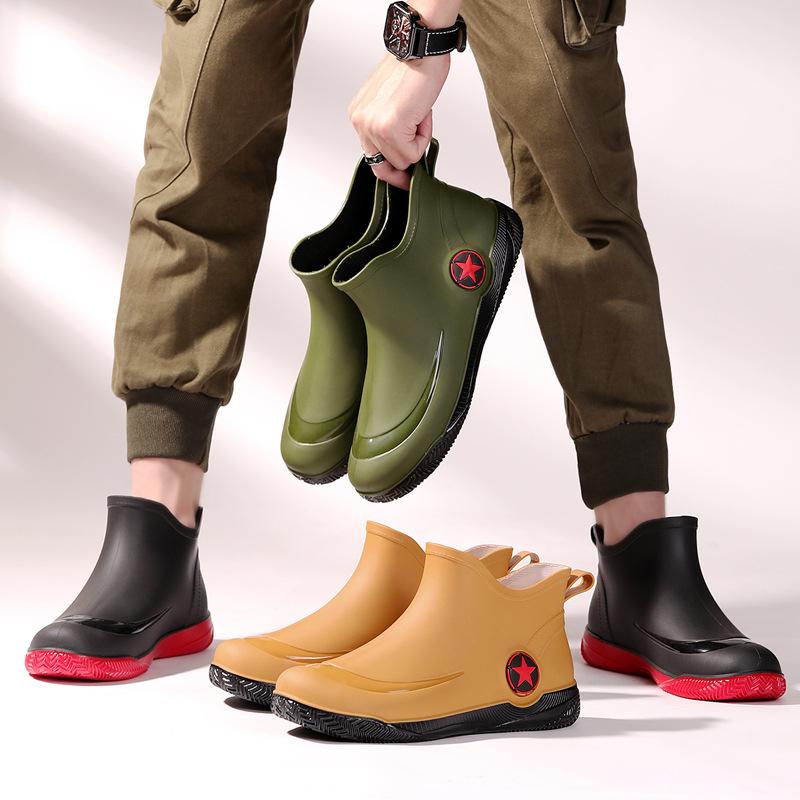 New couple food water shoes fashionable waterproof sleeve low tube men's water boots export rain boots on rainy days