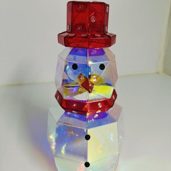 LED Prismatic Iridescent Snowman Ornaments USB Powered 3D Light Up Snowman Colorful Christmas Night Light for Home Party