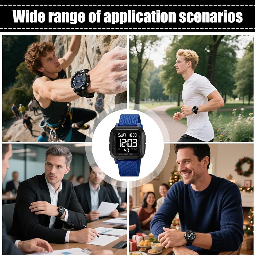 "Waterproof Sports Watch LED Display Backlight Durable Outdoor Adventure Timepiece for Men"