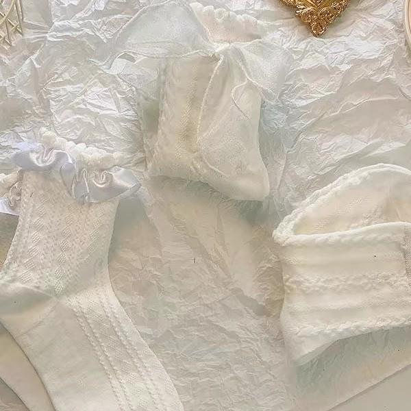 Calcetines de Verano de Encaje hasta Media Pantorrilla con Lazo Blanco Lolita para Mujer - Dulce Estilo Escolar Japonés JK Diseño de Princesa