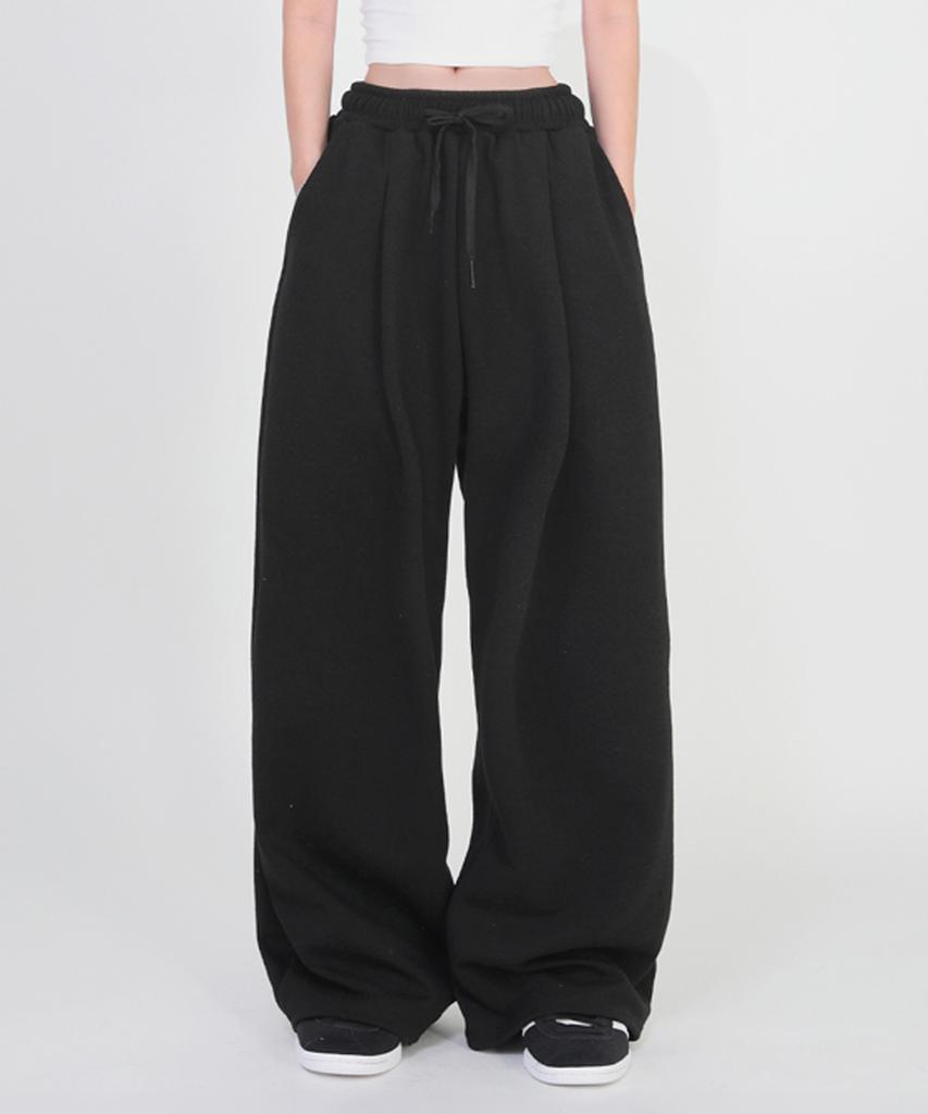 Osillos A14 Single-Pleat Wide Elastic Waist Pants_Black