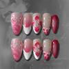 Dreidimensionale rose rote Farbverläufe französische perlmuttfarbene Linien Perlenblumen europäischer und amerikanischer Ins-Stil abnehmbare Nagelkunst-Stücke 24 Stück