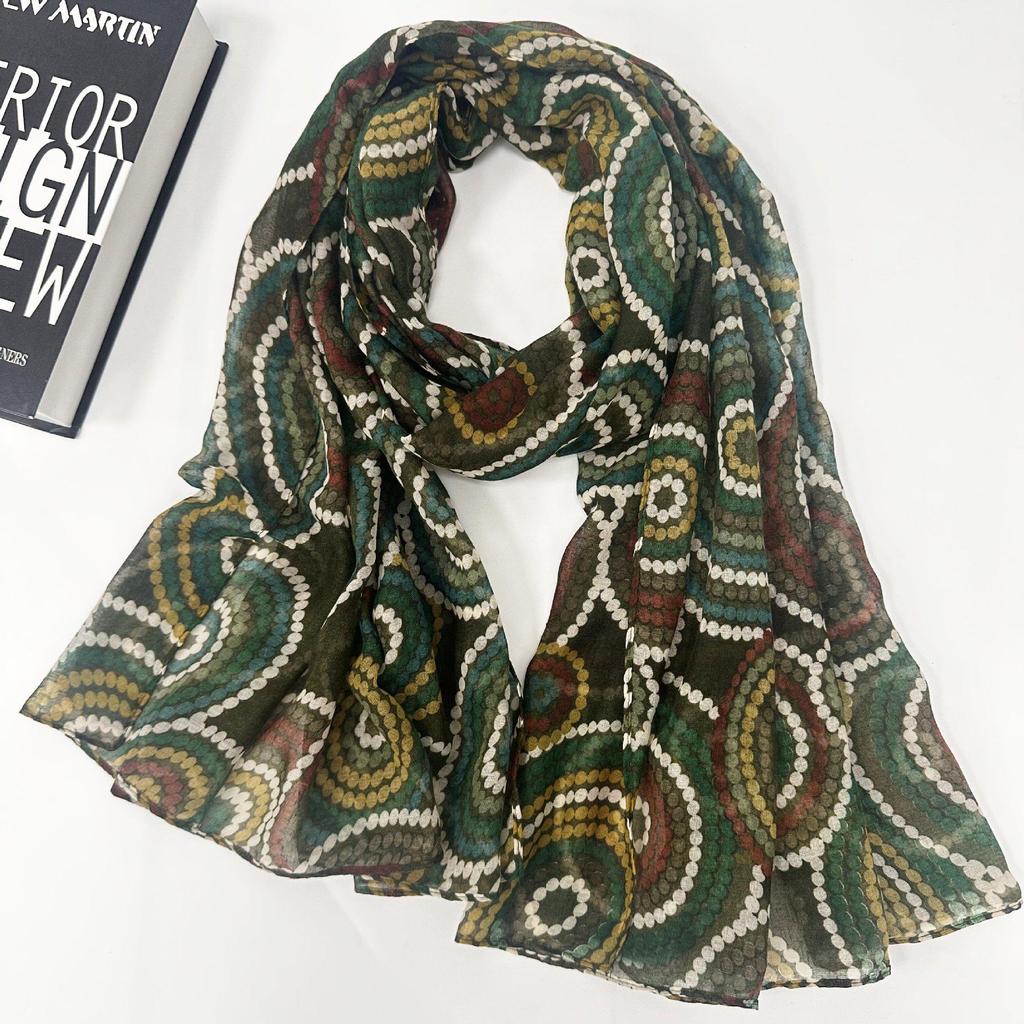 Korean Cotton Print Women's Oversized Scarf: Fashionable Beach Towel & Silk Shawl, Dual-Use Sun Protection