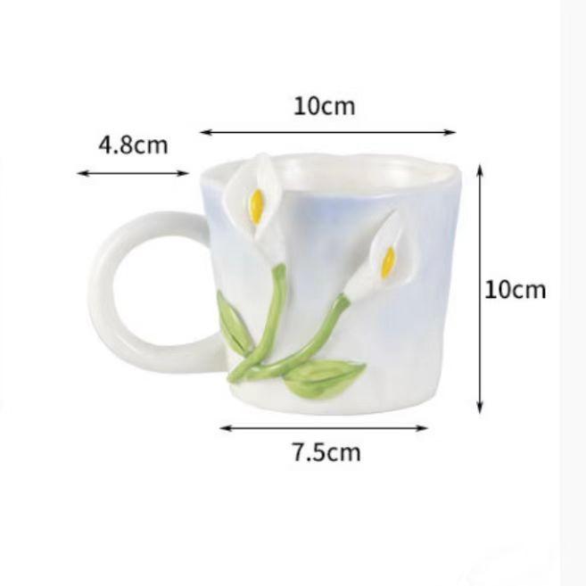 Original Three-Dimensional Relief Tulip Hand-Squeezed Flower Girl Heart Wind Chime Flower, Ceramic Holiday Gift Cup