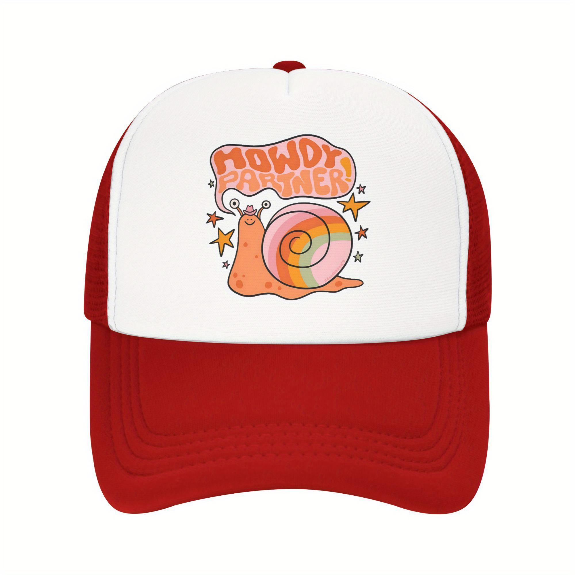 Snail Howdy Partner Trucker Hat Unisex Polyester Mesh Back Casual Adjustable Baseball Cap One Size