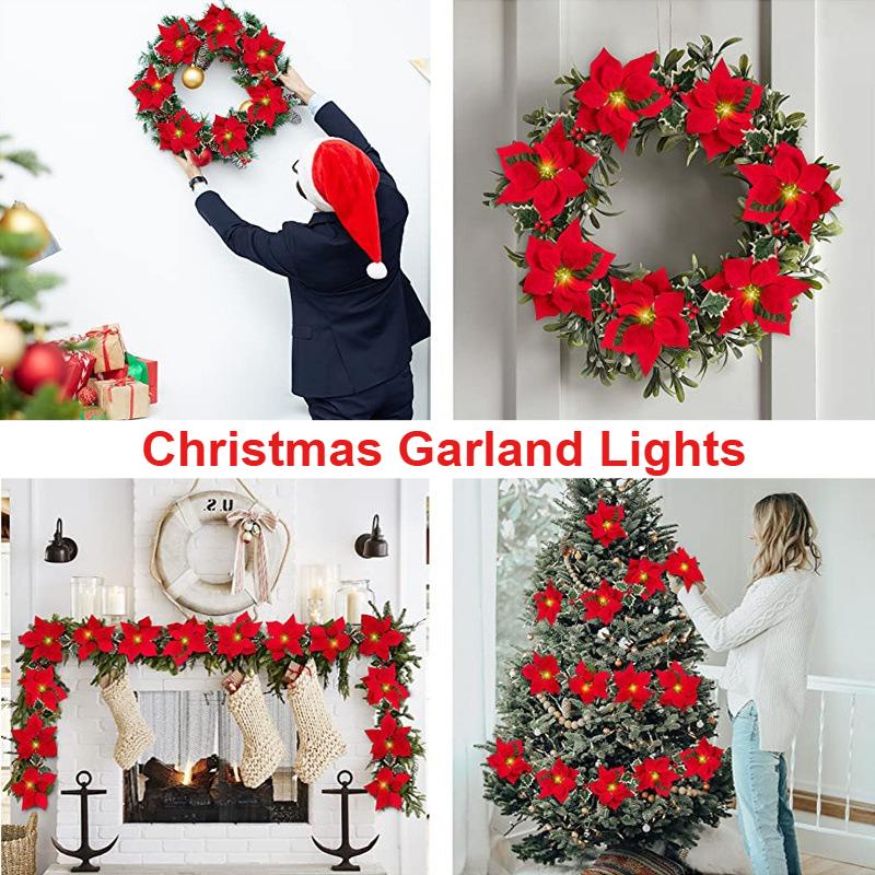 LED Christmas Garland with Lights Artificial Holly Berry Leaf Vine for Xmas Tree Fireplace Mantel Stairway and Holiday Home Decor