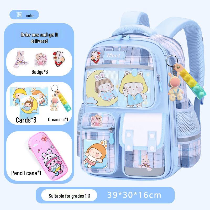 Plaid Backpack for Girls, 1-9 Grade, Large Capacity, Elementary & Middle School