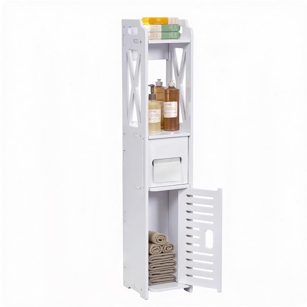 VECELO Toilettenaufbewahrung Schmal x x 80cm mit Einfacher Toilettenpapier-Ecke Lang und für Weißes Regal, Design, 15.5cm (W.) 15.5cm (D.) (H.), Tür, Baugruppe,