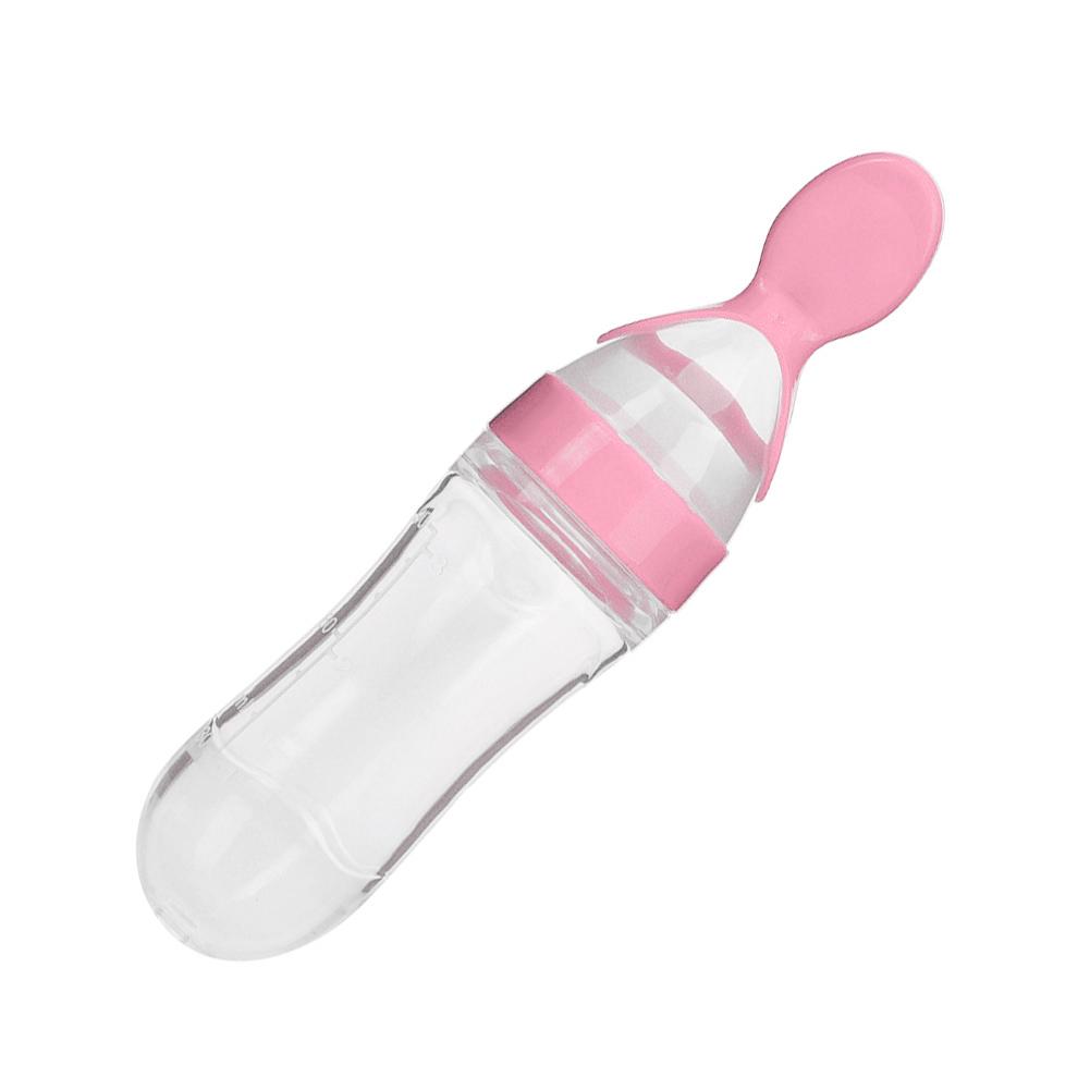 90ml Silicone Baby Toddler Feeding Bottle with Spoon   Food Cereal Squeeze Feeder