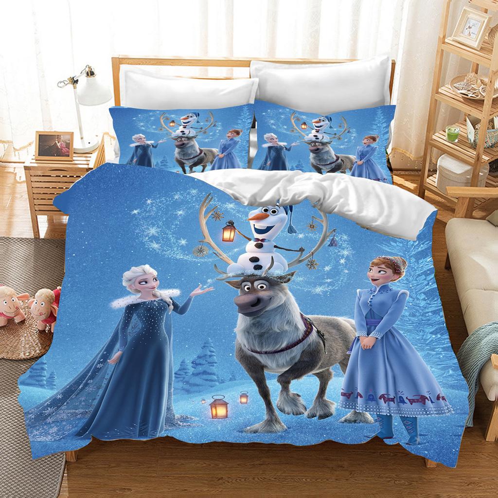 Children's Frozen Princess Bedding Set Elsa Bear Duvet Cover Queen with Pillowcase 3D Children's Bedding Set
