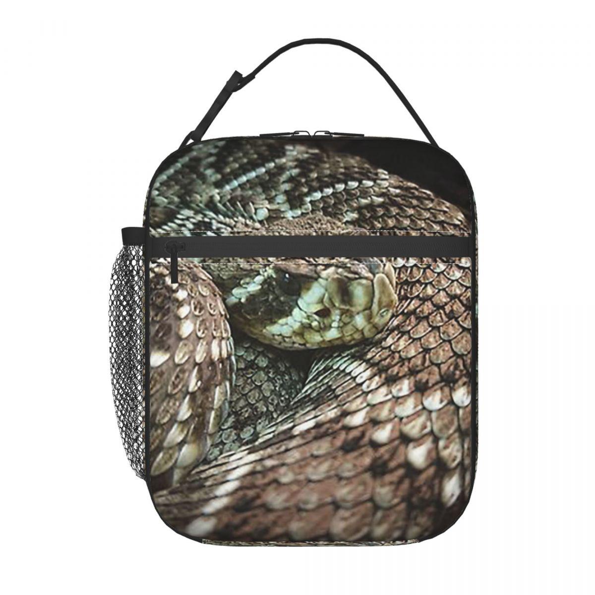 Snake, Coiled Diamondback Rattlesnake Insulated Lunch Bag for Women Children Portable Food Boxes Thermal Lunch Box Tote One Size