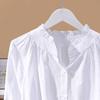 French Style Pure Cotton Long Sleeve Shirt Women Spring Ruffled Collar Lace Edge Blouse