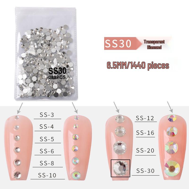 1440-Piece Nail Art Rhinestone Set: Clear, White, AB-Color, Flat-Back, Small & Large for Shiny Nail Decorations.