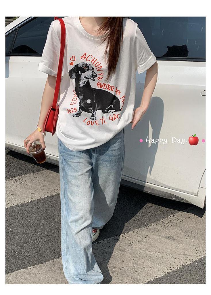 Plus Size Women's Casual Dog Print Loose T-shirt