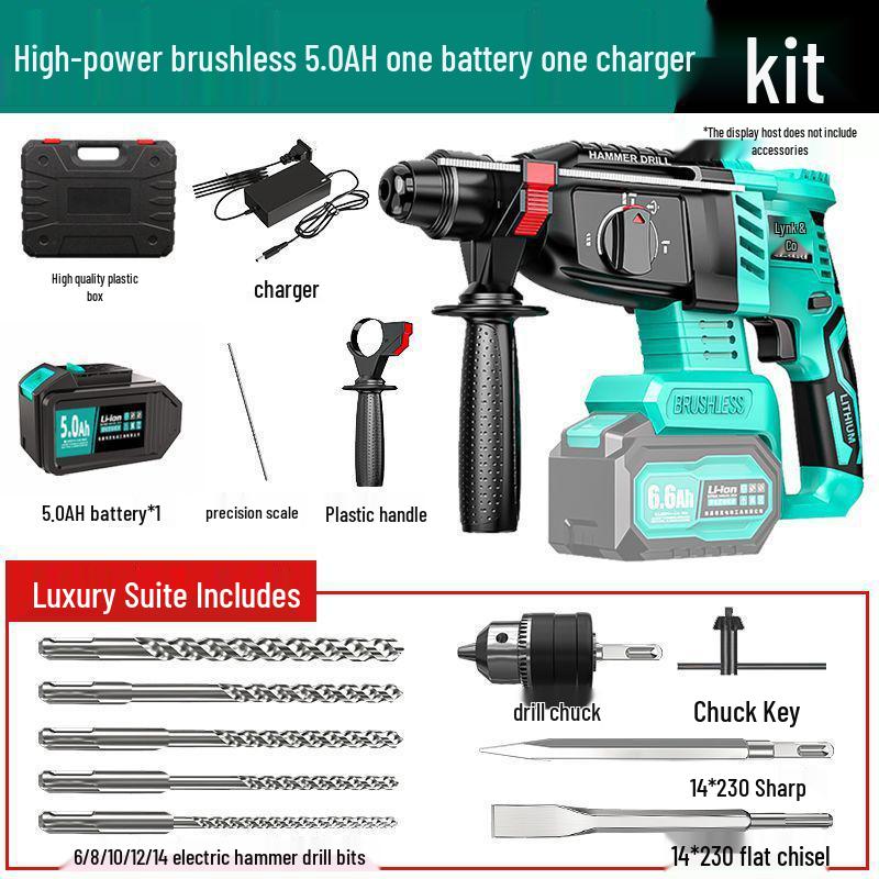 Brushless Rechargeable Electric Hammer Pickaxe: Three-in-One Heavy Duty Concrete Drill with Lithium Battery