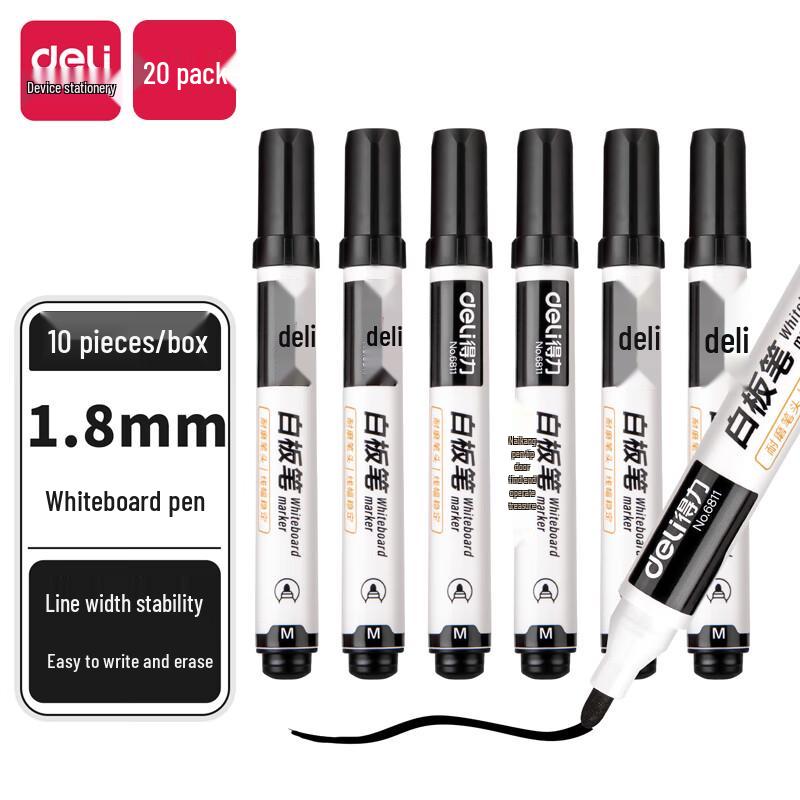 Deli 6811 Whiteboard Markers, 20-Pack