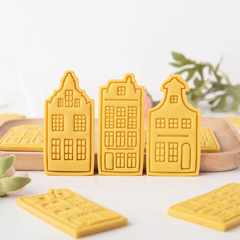 European Retro Architecture Cookie Cutters Amsterdam Buildings Shape DIY Biscuit Stamp Fondant Embosser Cake Decorating Tools
