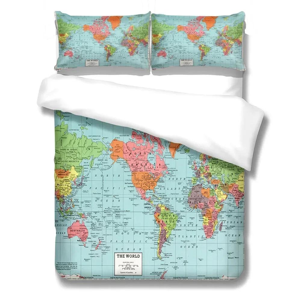 World Nautical Map Duvet Cover Set Bed Linen Collection King Queen Double Full Twin Single Size Fits Comforter
