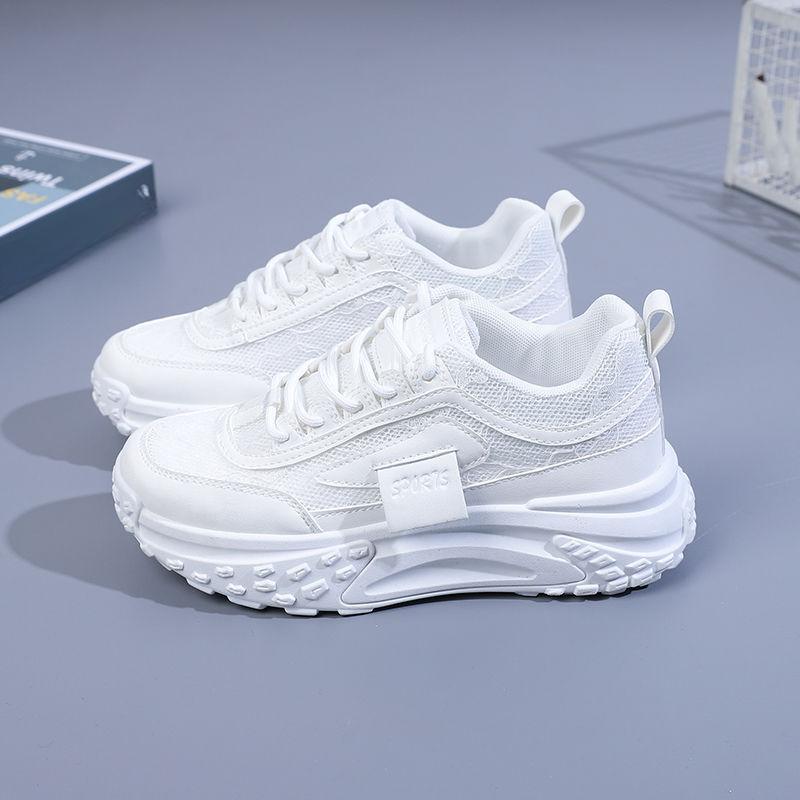Mesh Surface Clunky Sneakers Women's Spring and Summer New White Shoes Student Lightweight Shock Absorption Soft Bottom Running Sneaker