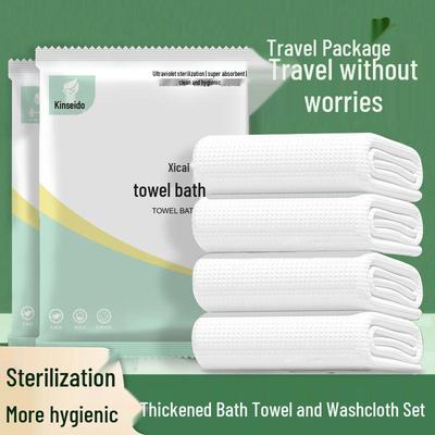 Einweg extra-großes Baumwoll-Badetuch- & Waschlappen-Set - Einzeln verpackt, dick und tragbar.