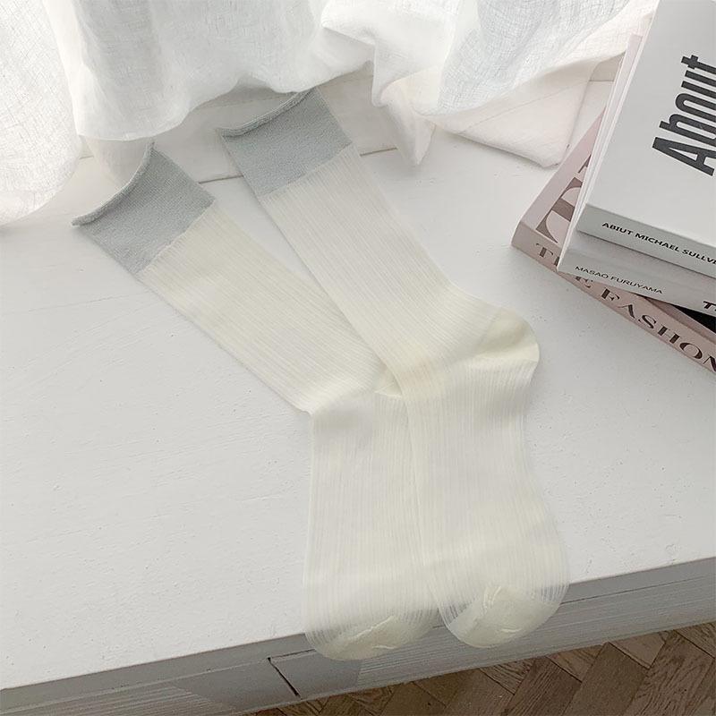 Silver Crystal Ballet Style Mid-Calf Socks - Women's Spring/Summer Transparent Ruffle Stockings, Japanese Sweet Girl Style.