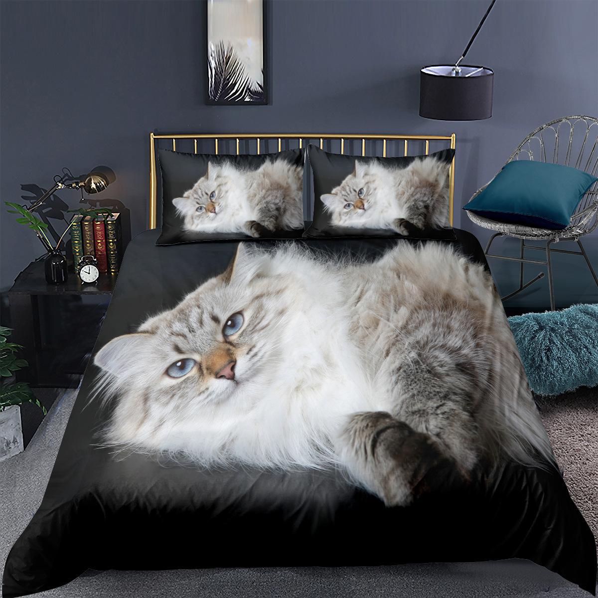 

3D комплект постельного белья для домашних животных и кошек, пододеяльник с рисунком кота, наволочка, постельное белье, односпальная двуспальная кровать, полный размер, 2/3 шт., микрофибра AU Double 180x210cm