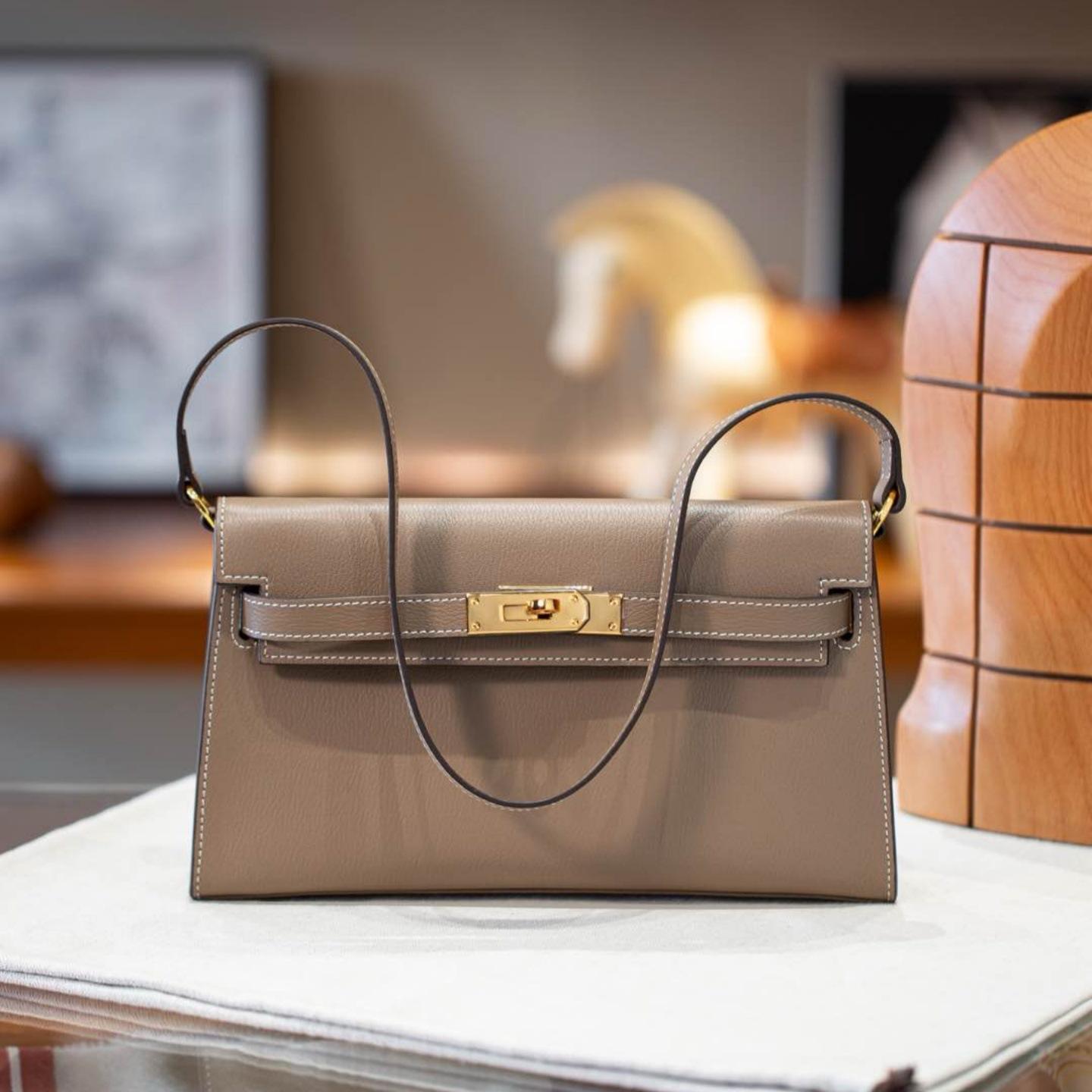 Genuine Leather Goat Grain Kelly Handbag