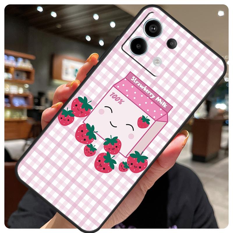Cute Strawberry Milk Box Case For Xiaomi Redmi Note 14 10 11 12 13 15 Pro Plus Cover For Redmi 15 15C 14C 10C 12C 13C