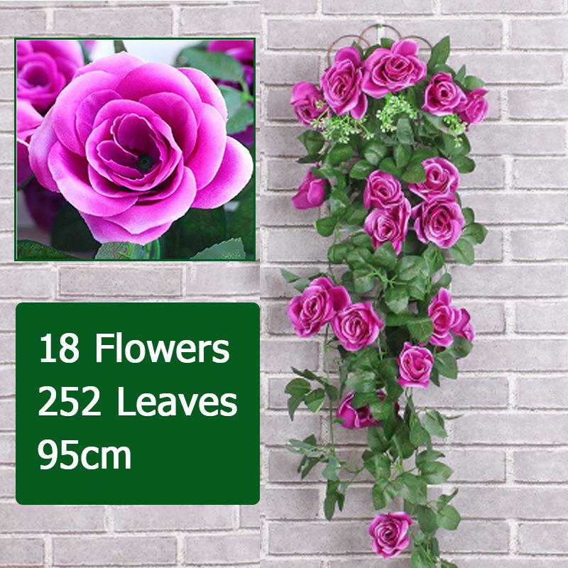 Artificial Flower Rattan Fake Plant Vine Decoration Wall Hanging Roses Flowers for Home Wed Party Interior Outdoor Decoration