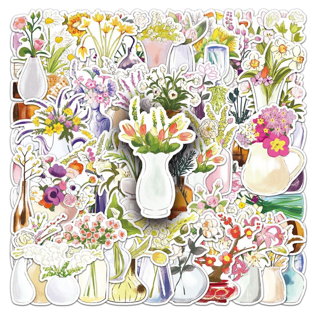 50 Vasen Graffiti Aufkleber Cartoon Handgemalt Klein Frisch Blumen Dekorativ Handyhülle Wasserbecher Kühlschrank Aufkleber