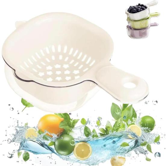 Dual-Layer Drain Basket with Ergonomic Handle Large Capacity BPA Free Multi-Purpose Fruit
