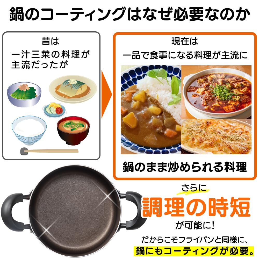 Iris Ohyama 24cm Double-Handled Pot with Lid, GasIH Compatible, Glass Lid, Diamond Coating, Durable, Non-Stick, Easy to Clean, Black DIS-P24