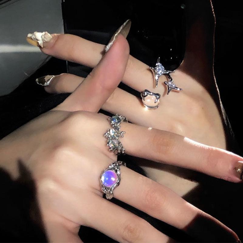 Y2k Kristall Herz Ringe Set Für Frauen Mädchen Vintage Zinklegierung Farbe Unregelmäßige Ringe Mode Kpop Zirkon Ringe Party Zirkon Geschenke