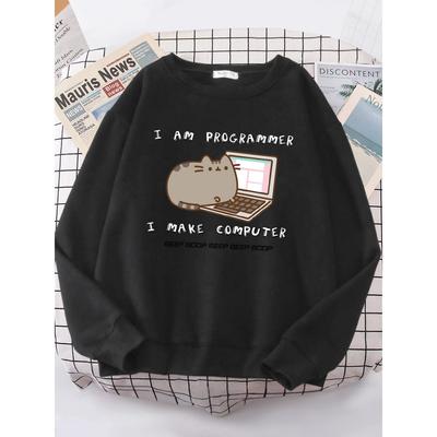 I Am Programmer I Make Computer Funny Cat Women Hoody Korean Fashion Sweatshirt Street Casual Clothes Hipster Loose Sportswear