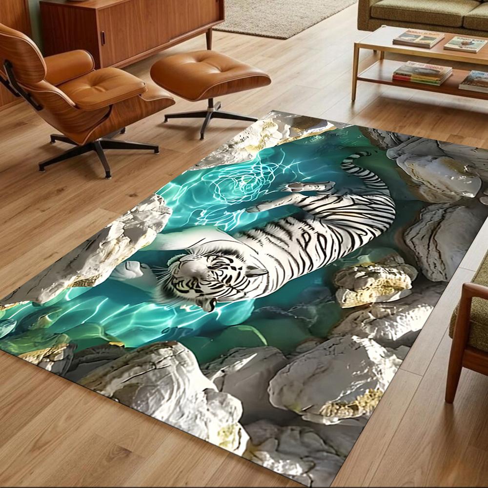 Tiger In Waterfall Realm Non-Slip Home Carpet Design for Office Decor Living Room Gift