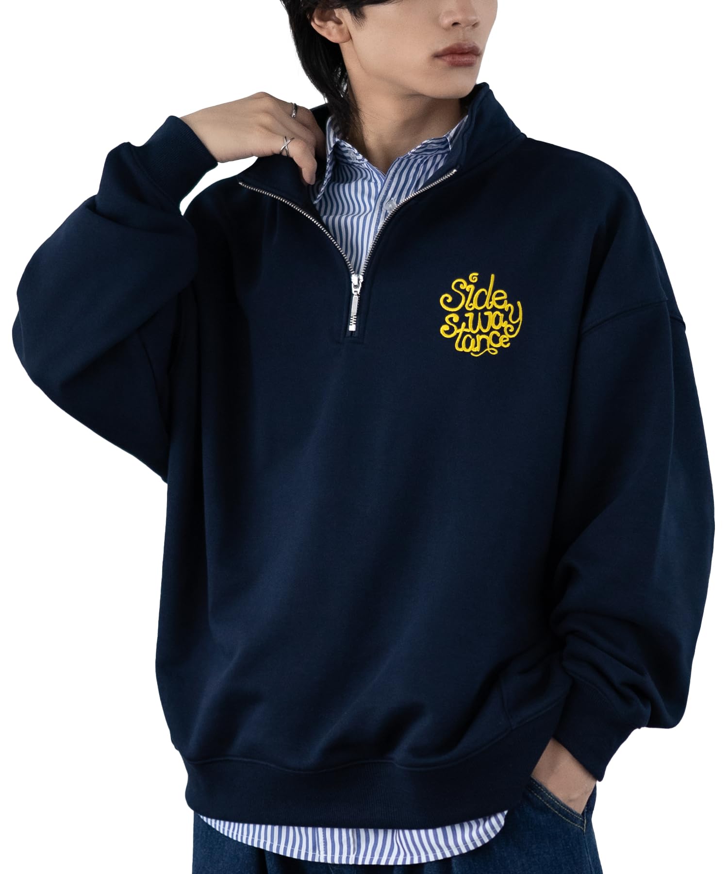 

[IMPROVES] [SIDEWAYSTANCE] Embroidered Logo Fleece Half-Zip Sweatshirt