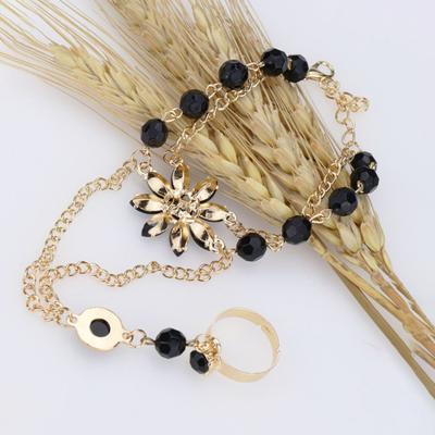Flower Shape Luxury Hand Harness Bracelet Women Adjustable Finger Ring Bracelet Fashion Jewelry