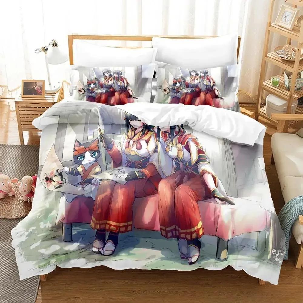 Fashion Game Monster Hunter Hinoa&Minoto Beding Set Single Twin Ful Quen King-Sized Dimensionsd Dimensions Bed Linen Set Adult People Kid Bedrom Duvet