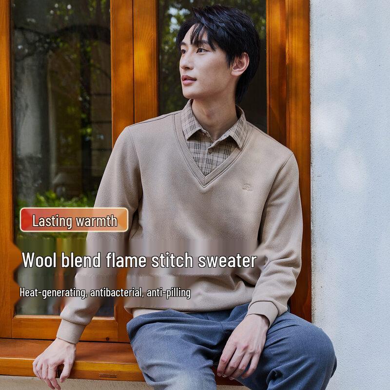Hodo Herren Verdickter Faux Zweiteiliger Wollmischpullover