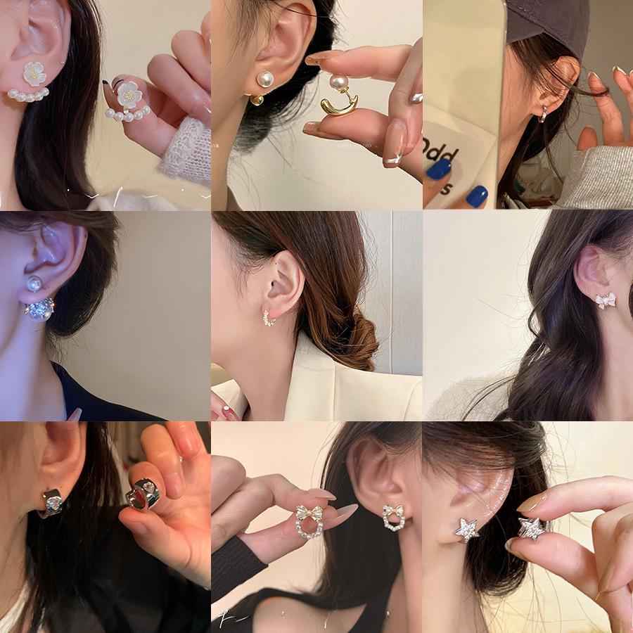 Elegant S925 Silver Pearl Bow Earrings for Women, Fashionable and High-End Design