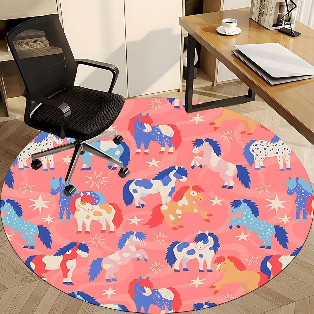 1pc Horse Pattern Office Round Rug, Non-slip, Soft and Durable Office Rug for Interior Decoration, Perfect for Office, Beautiful Decoration yy26032303